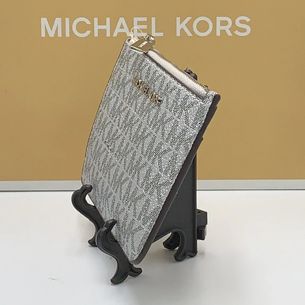 MICHAEL KORS JET SET TRAVEL SMALL TOP ZIP COINPOUCH WITH ID CARD SILVER … - Picture 7 of 12